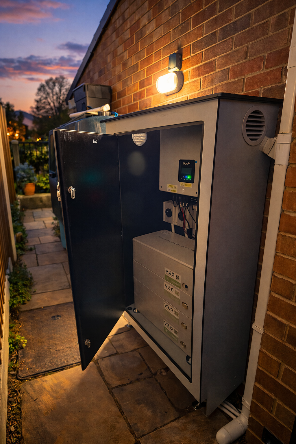 Drhino battery cabinet open showing battery system inside
