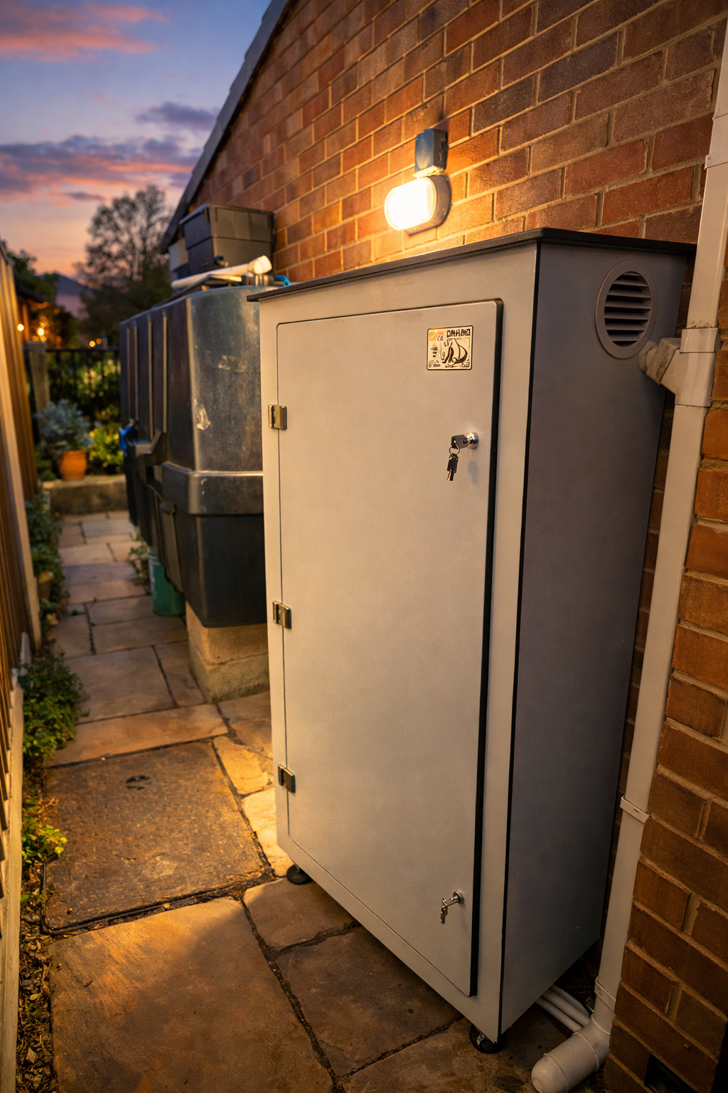 Drhino battery cabinet evening exterior view